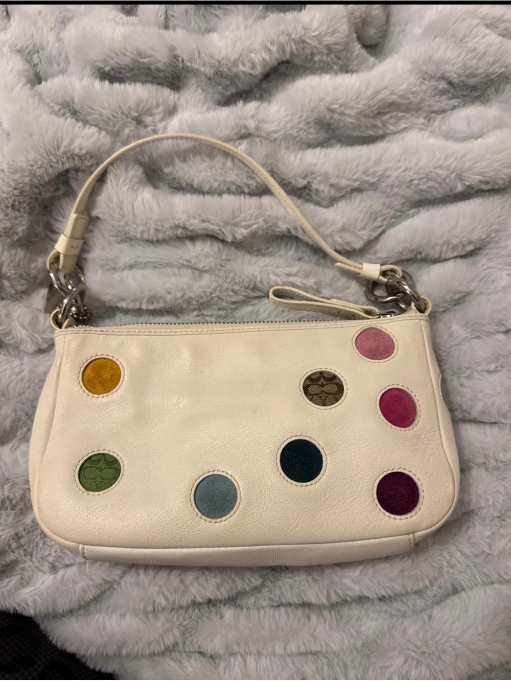 Vintage Y2k Leather shoulder bag with Multicolor Leather Polka Dots